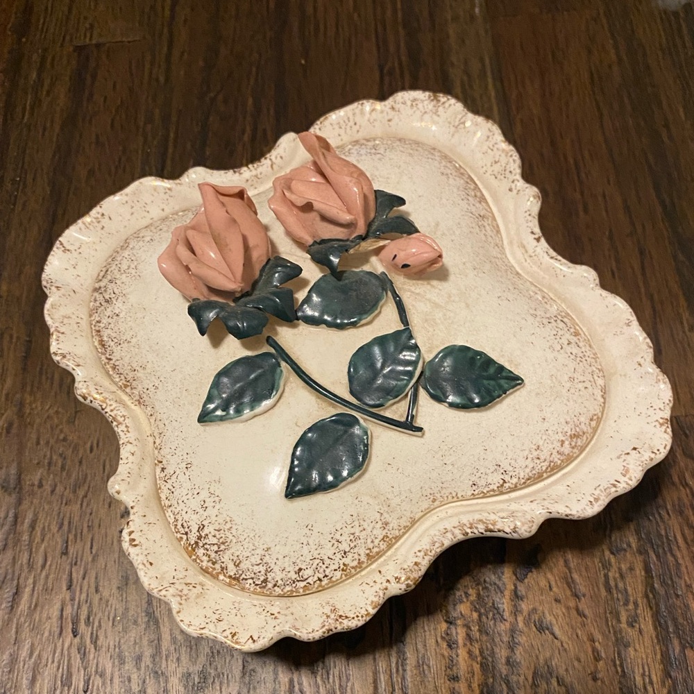 Lefton Rose ceramic Box Gold vintage porcelain box